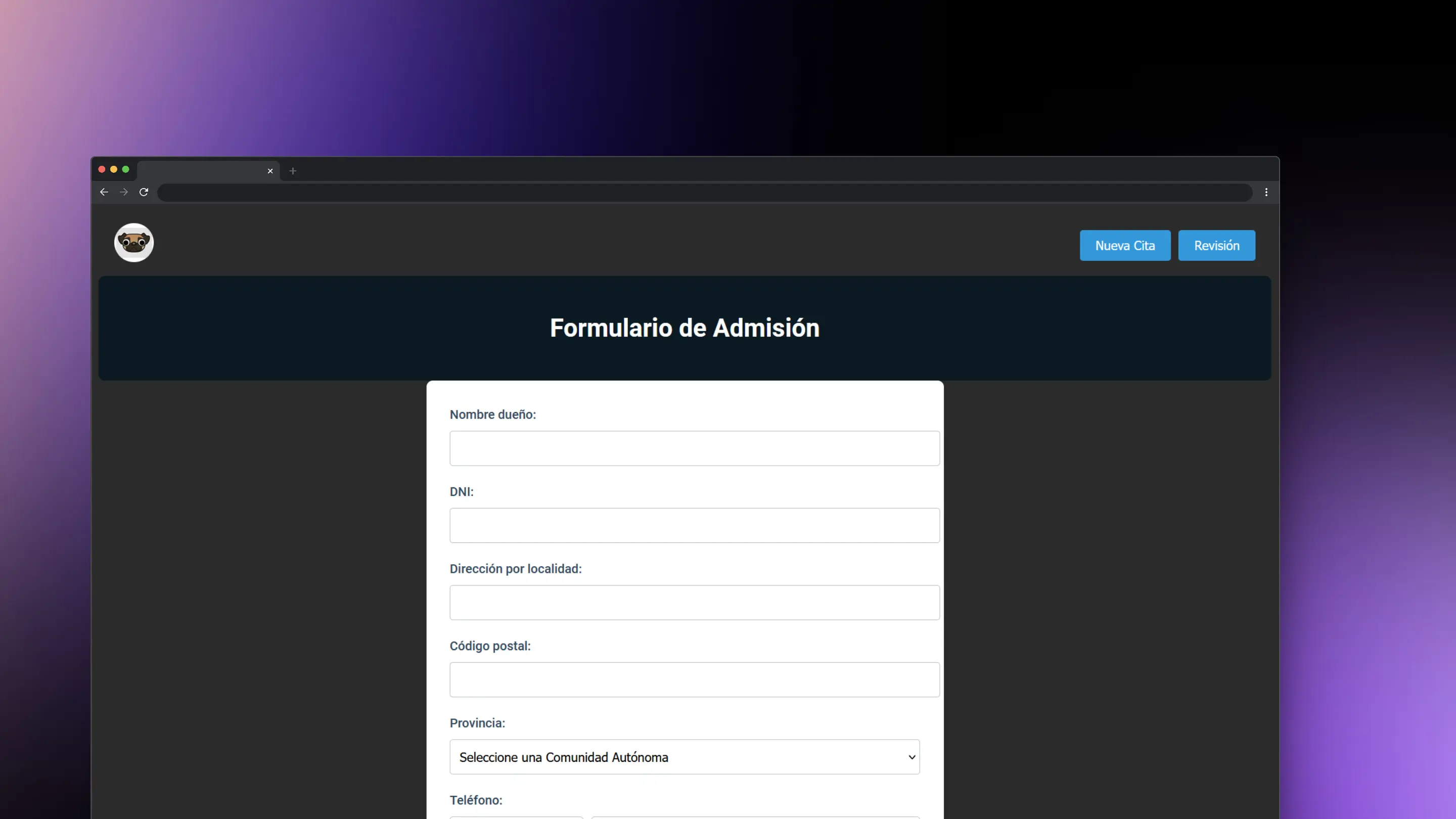 Formulario de Clínica Veterinaria